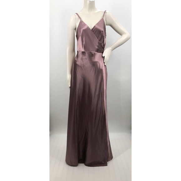Birdy Grey Women's Dark Mauve Shiny Satin Wrap Formal Bridesmaid Dress Size M - Picture 1 of 14